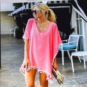 Bathing suit beach cover up, Dreamly Clothing Co. NEW Coral Pom-Pom Trim